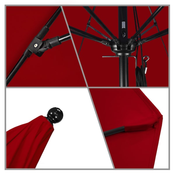 11' Black Aluminum Market Patio Umbrella, Sunbrella Jockey Red